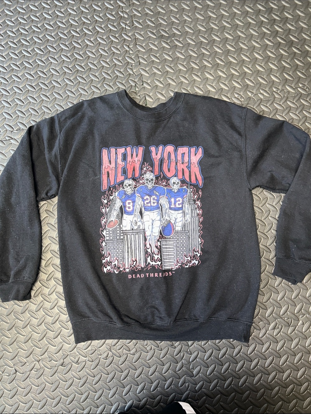 NY Giants NFL Dead Threads distressed women’s Black Graphic Crewneck Sweatshirt
